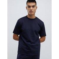 River Island Slim Bonded Interlock Short Sleeve T-Shirt - Navy
