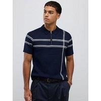 River Island Abstract Check Polo Shirt - Navy