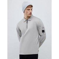 River Island Islandlong Sleeve Slim Fit Pocket Detail Zip Neck Polo Shirt - Grey