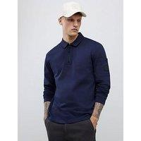 River Island Islandlong Sleeve Slim Fit Pocket Detail Zip Neck Polo Shirt - Navy