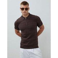 River Island Short Sleeve Grid Muscle Polo Shirt - Brown