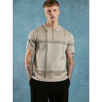River Island Abstract Check Polo Shirt - Cream