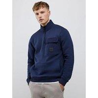 River Island Cord Pocket 1/2 Zip Sweatshirt - Navy