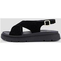The Very Collection Wide Fit Leather Comfort Cross Strap Sandal - Black