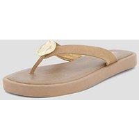 The Very Collection Leather Thong Flat Sandal - Beige