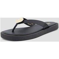 The Very Collection Leather Thong Flat Sandal - Black