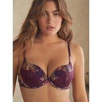 B By Ted Baker Floral Triple Satin And Lace Detail Bra- Purple