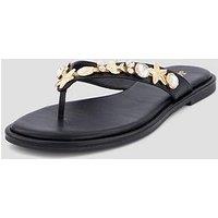 The Very Collection Embellished Toe Post Flat Sandals - Black