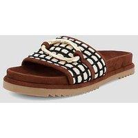 The Very Collection Embellished Woven Footbed Sliders With Gold-Tone Detail - Brown
