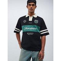 River Island Boxy Blocked Football Short Sleeve Polo Shirt - Black