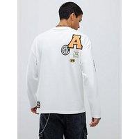 River Island Boxy Americana Badge Long Sleeve T-Shirt - White