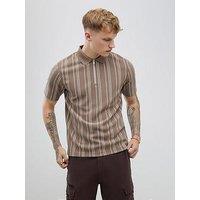 River Island Stripe Short Sleeve Ottoman Polo Shirt - Beige