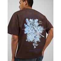 River Island Dark Floral Scuba Short Sleeve T-Shirt - Brown