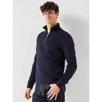 Jack & Jones Knitted Quarter Zip Jumper - Blue