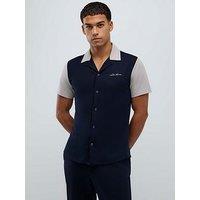 River Island Blocked Muscle Ring Snap Shirt - Navy