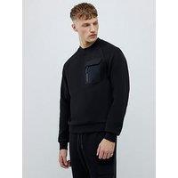 River Island Nylon Hybrid Crew Sweat - Black