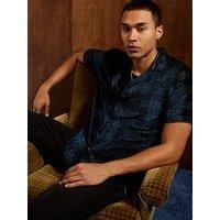 River Island Reg Velour Check Shirt - Navy