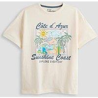 The Very Collection Boys Summer Coast Postcard T-Shirt - Stone Beige