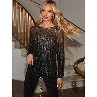 Sosandar Ombre Sequin Top - Black