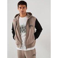 Armani Exchange Contrast Sleeve Zip Through Hoodie - Light Brown