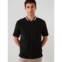 Armani Exchange Short Sleeve Zip Neck Baseball Collar Polo Shirt - Black