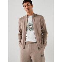 Armani Exchange Zip Through Knitted Cardigan - Light Brown