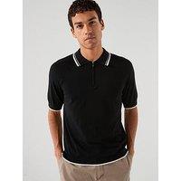Armani Exchange Tipped Zip Neck Knitted Polo Shirt - Black