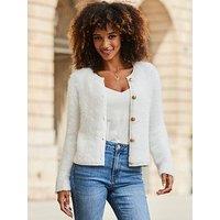 Sosandar Winter White Super Soft Fluffy Knit Cardigan
