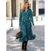 Sosandar Animal Print Belted Shirt Dress - Green