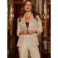 Sosandar Sequin Relaxed Fit Blazer - Beige