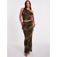 Quiz Khaki Mesh Ruched Midaxi Skirt