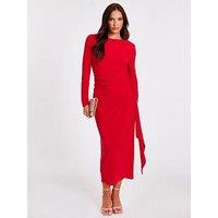 Quiz Red Ruffle Side Midi Dress