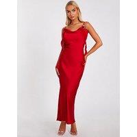 Quiz Red Satin Corsage Midaxi Dress
