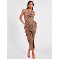 Quiz Stone Cowl Neck Ruched Midi Dress