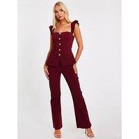 Quiz Dark Red Frill Sleeve Jumpsuit