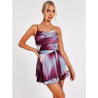 Quiz Dark Red Satin Printed Playsuit