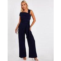 Quiz Navy Asymmetric Wide Leg Jumpsuit