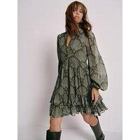 Mint Velvet Khaki Paisley Print Mini Dress - Green