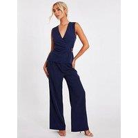 Quiz Navy Pinstripe Wide Leg Trousers