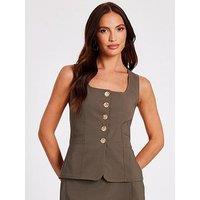 Quiz Khaki Button Front Waistcoat