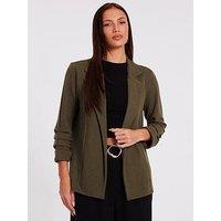 Quiz Petite Bottle Green Ruched Sleeve Blazer