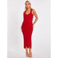 Quiz Red Floral Trim Midaxi Dress