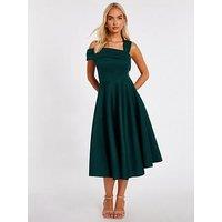 Quiz Bottle Green Asymmetric Midi Dress