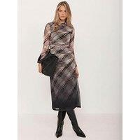 Mint Velvet Check Ombre Printed Mesh Dress - Brown