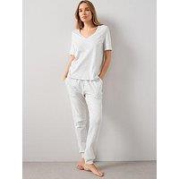 The Very Collection Mid Sleeve V Neck Top And Jogger Pyjama Set - Grey