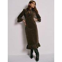 Mint Velvet Khaki Cord Midi Dress - Green