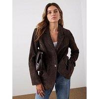 Mint Velvet Chocolate Suede Blazer - Brown