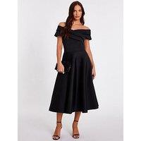 Quiz Black Pleated Bardot Midaxi Dress