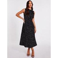 Quiz Black Tie Neck Polka Dot Midaxi Dress