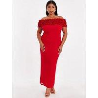 Quiz Curve Red Floral Bardot Midaxi Dress